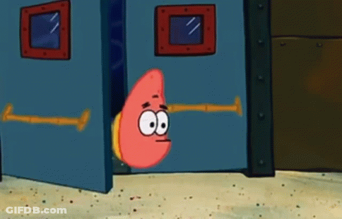 A Cartoon Character From Spongebob Squarepants Is Peeking Out Of A Door . GIF