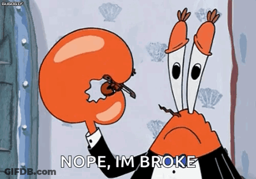A Cartoon Character From Spongebob Squarepants Is Playing A Violin And Saying `` Nope , I 'M Broke '' GIF