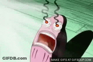 A Cartoon Character From Spongebob Squarepants Is Screaming With His Mouth Open And A Shadow Behind Him . GIF