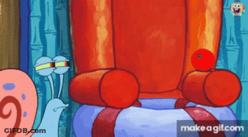 A Cartoon Character From Spongebob Squarepants Is Sitting On A Raft GIF