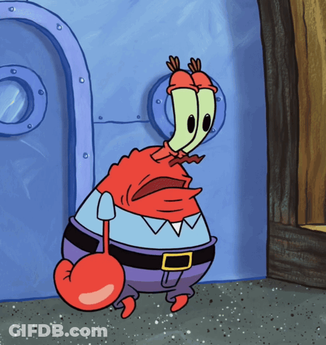 A Cartoon Character From Spongebob Squarepants Is Standing In Front Of A Blue Door GIF