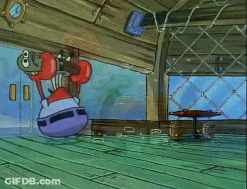 A Cartoon Character From Spongebob Squarepants Is Standing In Front Of A Glass Door Holding His Arms Up . GIF