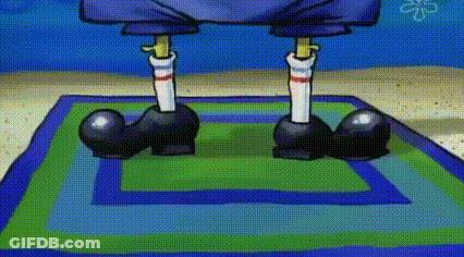A Cartoon Character From Spongebob Squarepants Is Standing On A Rug With His Legs Crossed . GIF