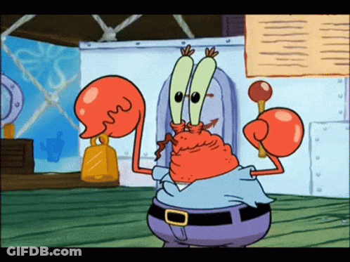 A Cartoon Character From Spongebob Squarepants Is Wearing Boxing Gloves And Holding A Hammer GIF