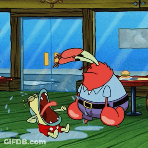 A Cartoon Character From Spongebob Squarepants Standing Next To Another Cartoon Character GIF