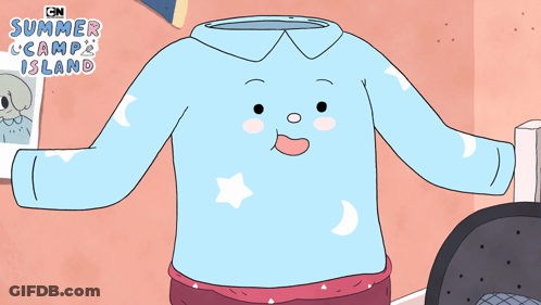 A Cartoon Character From Summer Camp Island Stands In Front Of A Pink Wall GIF