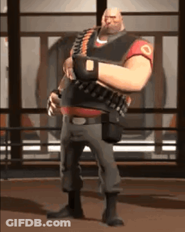 A Cartoon Character From Team Fortress 2 Is Standing In A Room . GIF