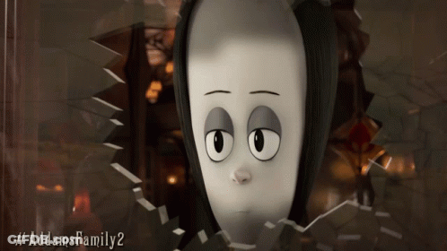 A Cartoon Character From The Addams Family Is Behind A Broken Glass GIF