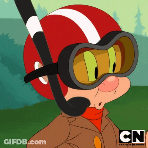 A Cartoon Character From The Cartoon Network Is Wearing Goggles And A Helmet GIF
