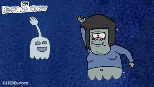 A Cartoon Character From The Cn Regular Show Holds Up A Ghost GIF