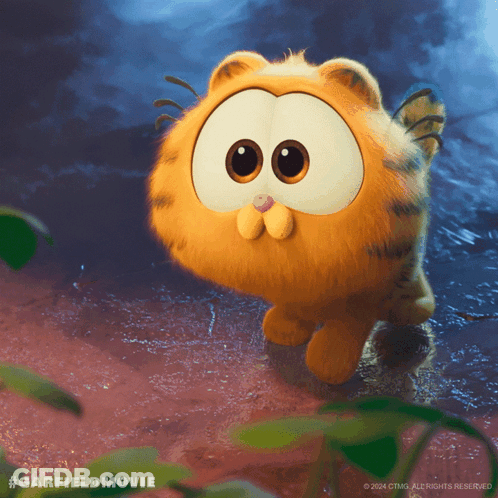 A Cartoon Character From The Garfield Movie Is Walking In The Water GIF