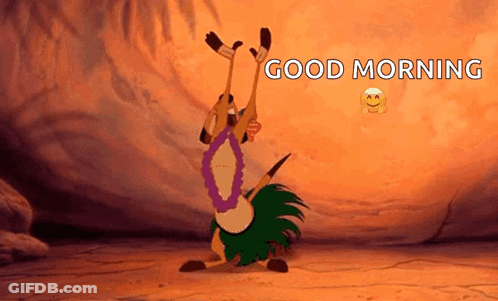 A Cartoon Character From The Lion King Is Dancing With The Words Good Morning Written On The Bottom GIF