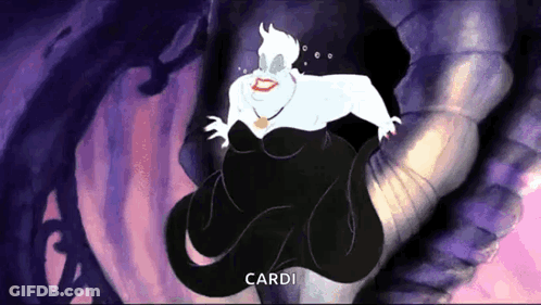A Cartoon Character From The Little Mermaid Is Being Held By A Hand And Says Cardi . GIF