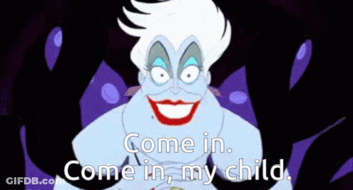 A Cartoon Character From The Little Mermaid Is Smiling And Says Come In Come In My Child GIF