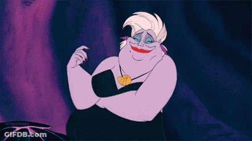 A Cartoon Character From The Little Mermaid Is Smiling With Her Arms Crossed And A Necklace Around Her Neck . GIF
