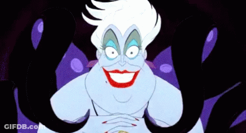 A Cartoon Character From The Little Mermaid Is Smiling With Purple Tentacles . GIF