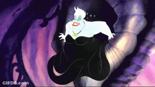 A Cartoon Character From The Little Mermaid Is Standing Next To A Purple Object . GIF