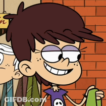A Cartoon Character From The Loud House Is Smiling And Holding A Green Towel GIF