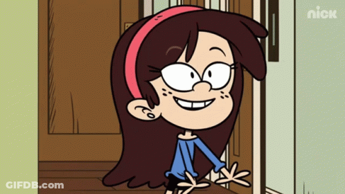 A Cartoon Character From The Loud House Is Smiling And Standing In Front Of A Nick Logo GIF