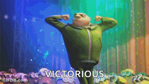A Cartoon Character From The Movie Despicable Me Is Flexing His Muscles On A Stage . GIF