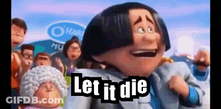 A Cartoon Character From The Movie Despicable Me Is Standing In Front Of A Crowd And Says `` Let It Die '' . GIF