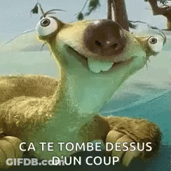 A Cartoon Character From The Movie Ice Age Is Smiling While Laying In The Water . GIF