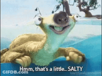 A Cartoon Character From The Movie Ice Age Is Swimming In The Water And Saying Hmm That 'S A Little Salty . GIF