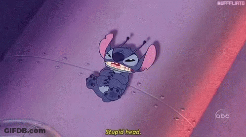 A Cartoon Character From The Movie Lilo And Stitch Is Laying On A Purple Pipe . GIF