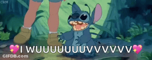 A Cartoon Character From The Movie Lilo And Stitch Is Standing Next To A Girl And Laughing . GIF