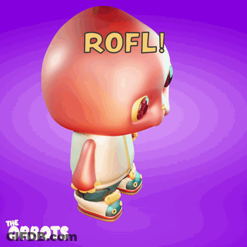A Cartoon Character From The Orbots Says Rofl On A Purple Background GIF