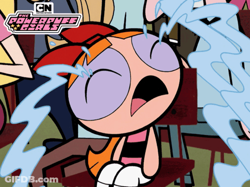 A Cartoon Character From The Powerpuff Girls Is Crying With Tears Coming Out Of Her Eyes GIF