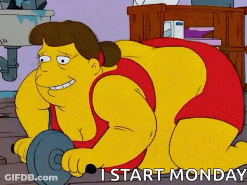 A Cartoon Character From The Simpsons Is Lifting A Barbell And Saying I Start Monday . GIF