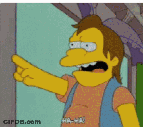 A Cartoon Character From The Simpsons Is Pointing At Something And Saying Ha-Ha . GIF