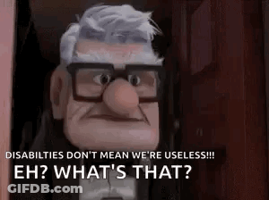 A Cartoon Character From Up Is Standing In A Doorway And Says `` What 'S That '' . GIF