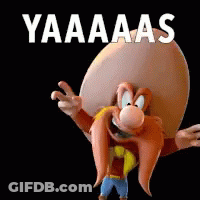 A Cartoon Character Giving A Peace Sign With The Word Yaaaas Behind Him GIF