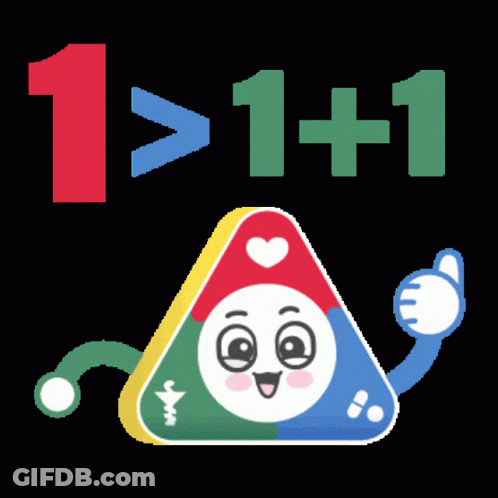 A Cartoon Character Giving A Thumbs Up In Front Of The Number 1 And 1 + 1 GIF