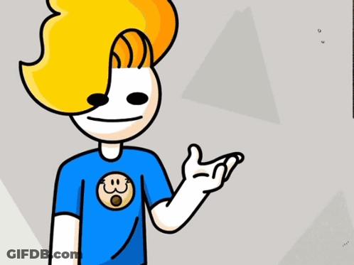 A Cartoon Character Giving A Thumbs Up In Front Of The Word New GIF