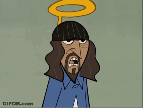 A Cartoon Character Giving A Thumbs Up With An Angel Halo Above His Head GIF