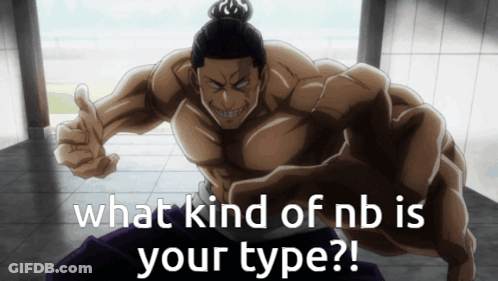 A Cartoon Character Giving A Thumbs Up With The Words What Kind Of Nb Is Your Type Below Him GIF
