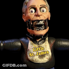 A Cartoon Character Has A Bib That Says Little St. James GIF