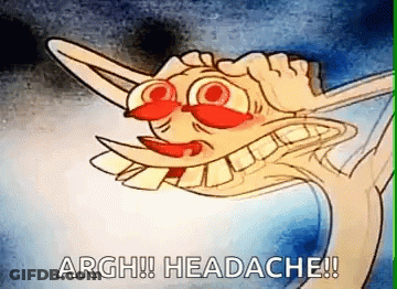 A Cartoon Character Has A Headache And Says " Argh ! Headache ! " GIF