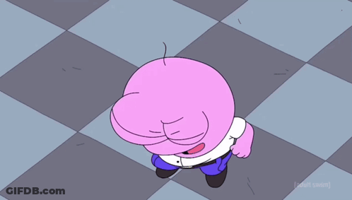 A Cartoon Character Has The Word Adult Swim On The Bottom GIF