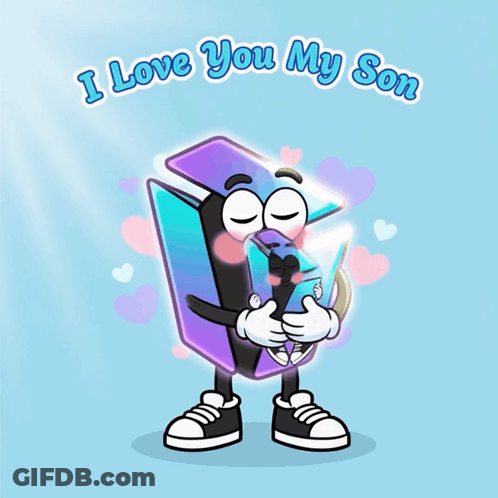 A Cartoon Character Holding A Baby With The Words " I Love You My Son " Written Above Him GIF