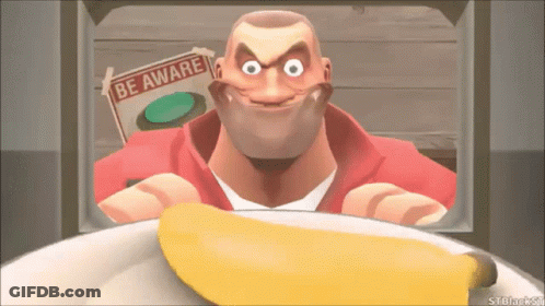 A Cartoon Character Holding A Banana In Front Of A Be Aware Sign GIF