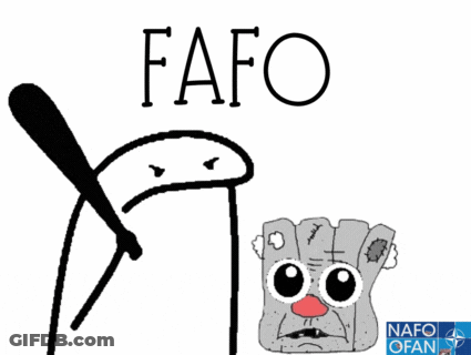 A Cartoon Character Holding A Bat Next To A Cartoon Character With A Sad Face And The Word Fafo GIF