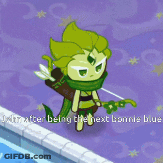 A Cartoon Character Holding A Bow And Arrow With The Words John After Being The Next Bonnie Blue Below Him GIF