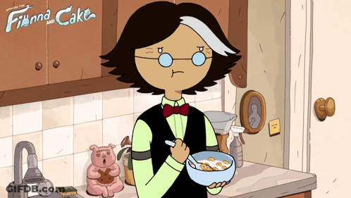 Cartoon Character Holding Cereal Bowl GIF