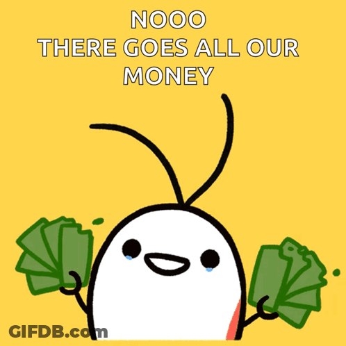 Cartoon Holding Money Says Nooo There Goes All Our Money GIF