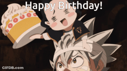 A Cartoon Character Holding A Cake With The Words Happy Birthday Written On It GIF