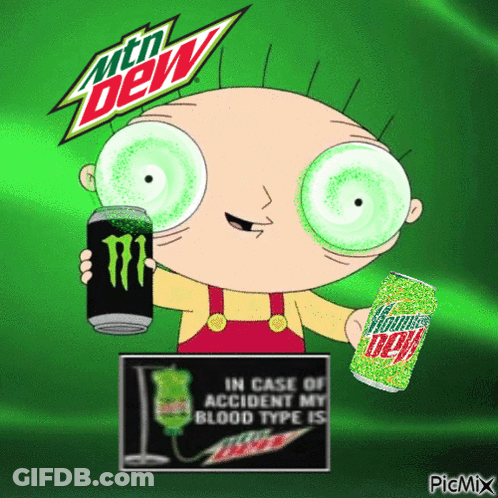 A Cartoon Character Holding A Can Of Monster Energy Drink GIF